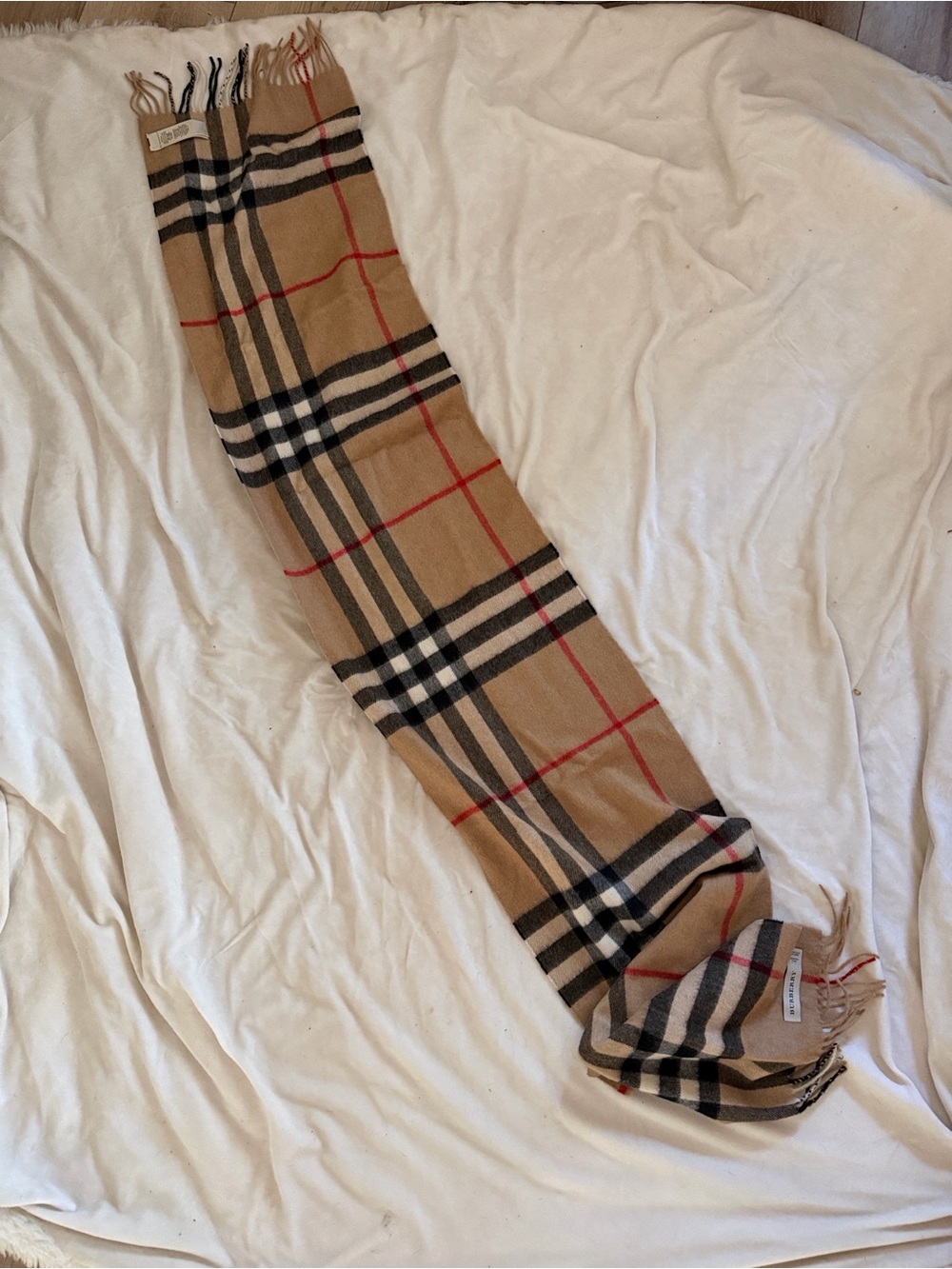 Burberry Classic Check Cashmere Scarf in Beige, Black, White, Red - Picture 8 of 9